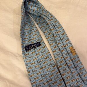 Hermes animal tie 100% silk sky blue